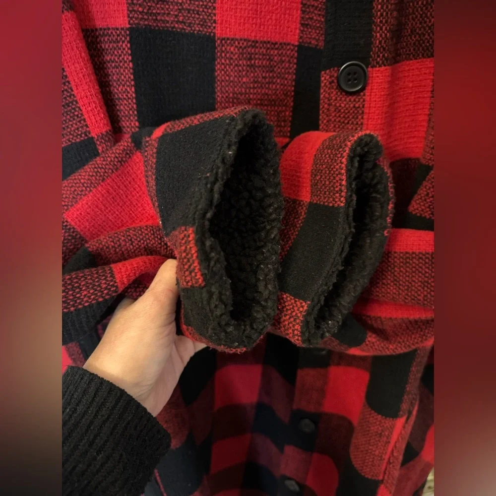 RDI Flannel Coat - Fleece Bonded Sherpa Coat Pockets Fall buffalo plaid - Picture 6 of 10